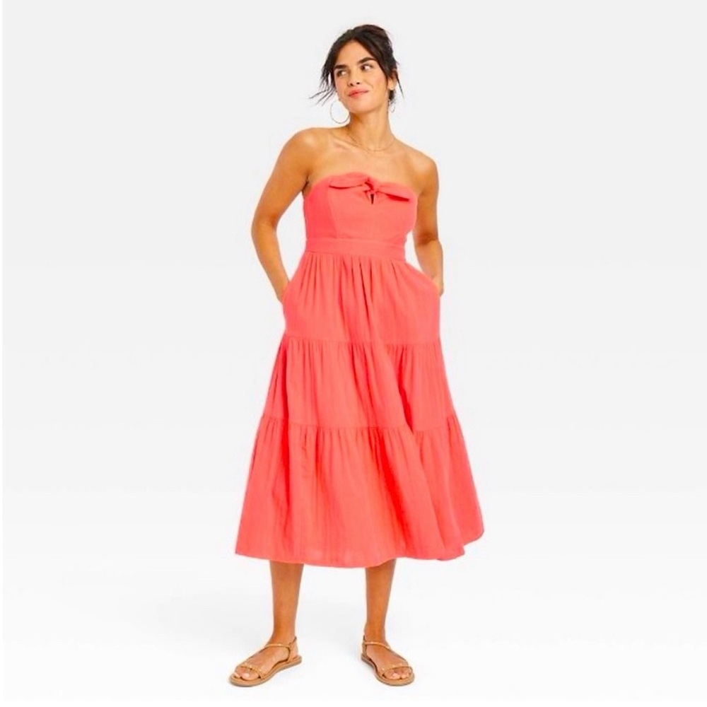 Universal Thread Goods Company Coral Strapless Cotton Midi Dress